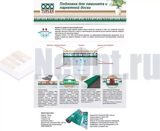 Подложка TUPLEX (1100x3 мм) 1рулон = 10 кв.м., изображение 3